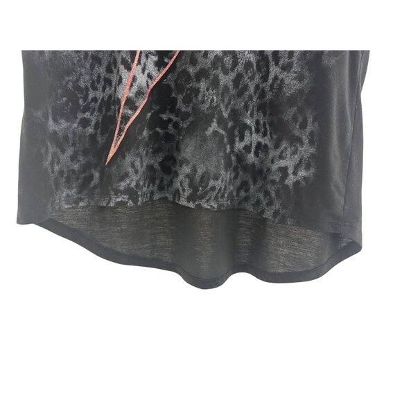 Black Animal Leopard Cheetah Print Lightning Bolt Hi-Low Shirt Top‎ Size XL - Picture 2 of 6